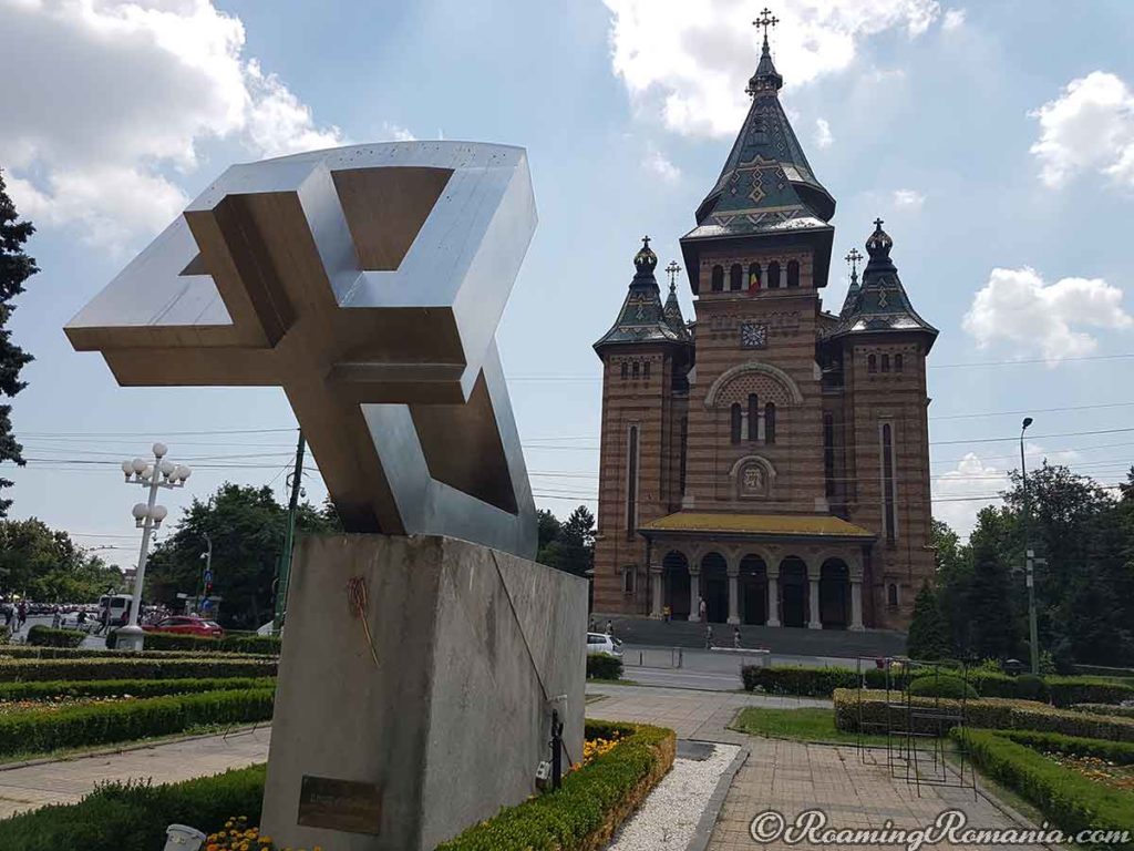 Timișoara Orthodox Cathedral and Romanian Revolution Cross Monument