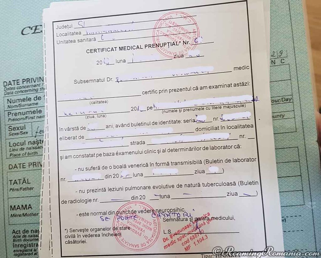 Certificat Medical Prenuptial - Prenuptial Medical Certificate Romania